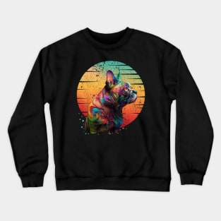 Colorful sunset and cute watercolor cat, rainbow color, colored, psychedelic Crewneck Sweatshirt